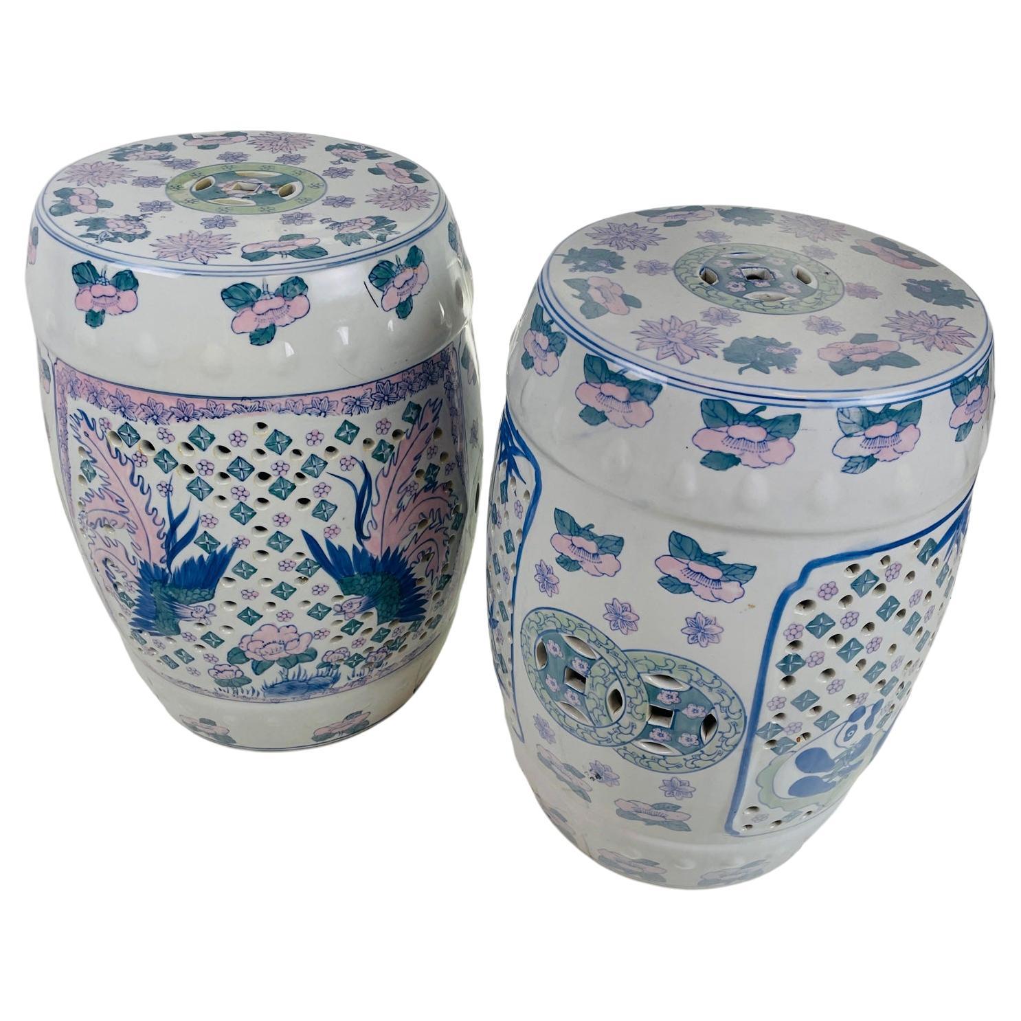 Vintage Chinese Ceramic Garden Stool, Vintage Oriental Porcelain Drum Table