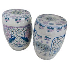 Used Chinese Ceramic Garden Stool, Vintage Oriental Porcelain Drum Table