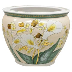 Vintage Chinese Ceramic Jardiniere Cachepot Planter Pot with Fish & Lilies. Kreislauf
