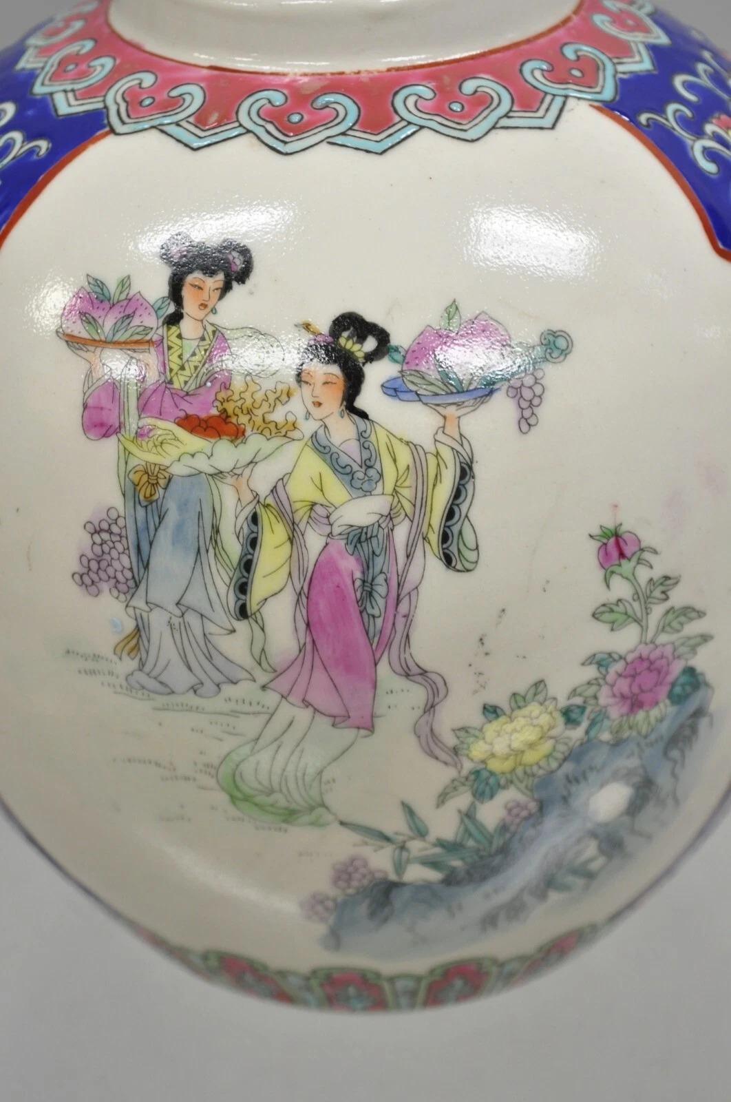 Cineserie Vaso bulboso orientale in ceramica porcellana cinese d'epoca da 9