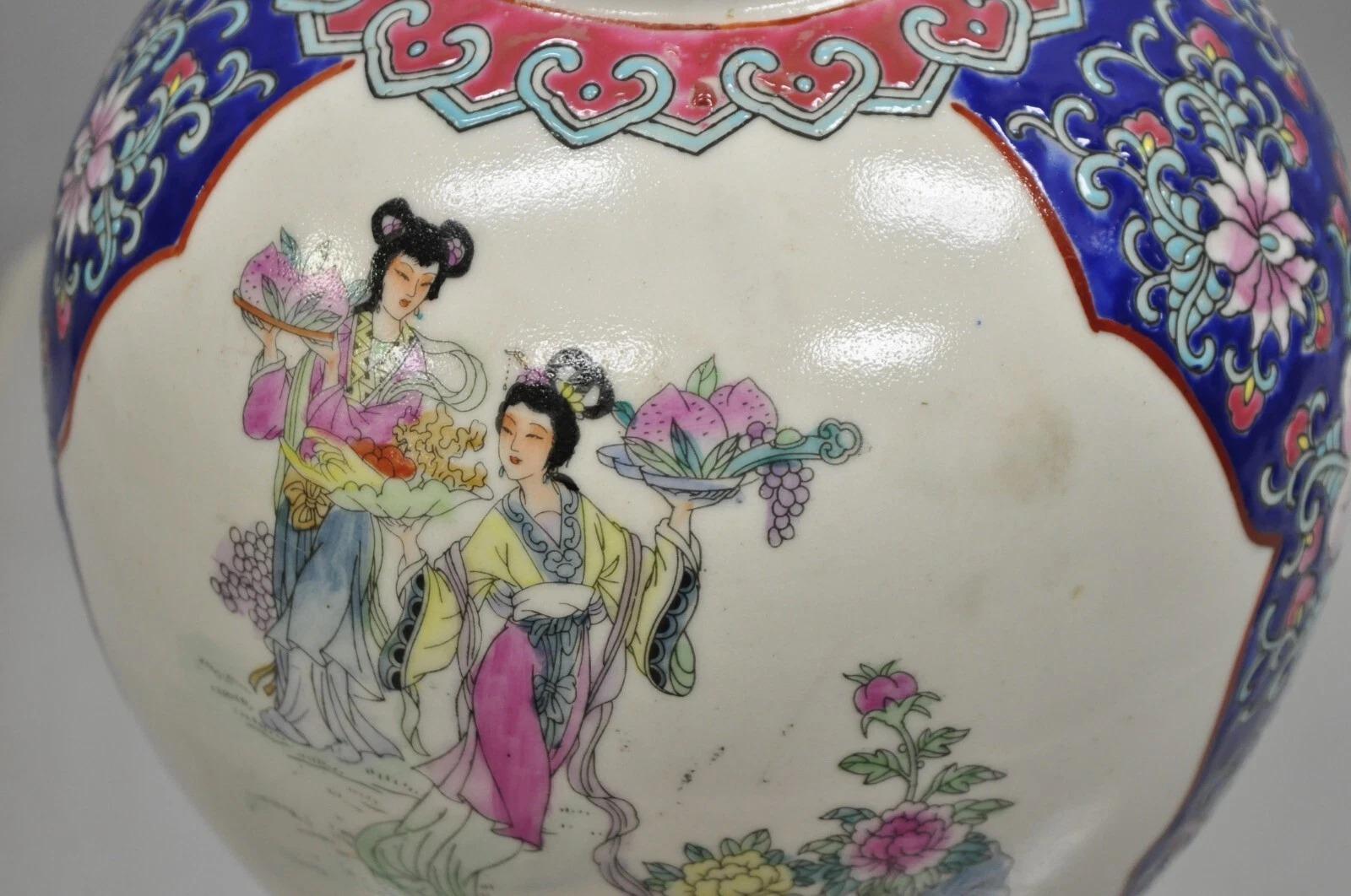 Porcellana Vaso bulboso orientale in ceramica porcellana cinese d'epoca da 9