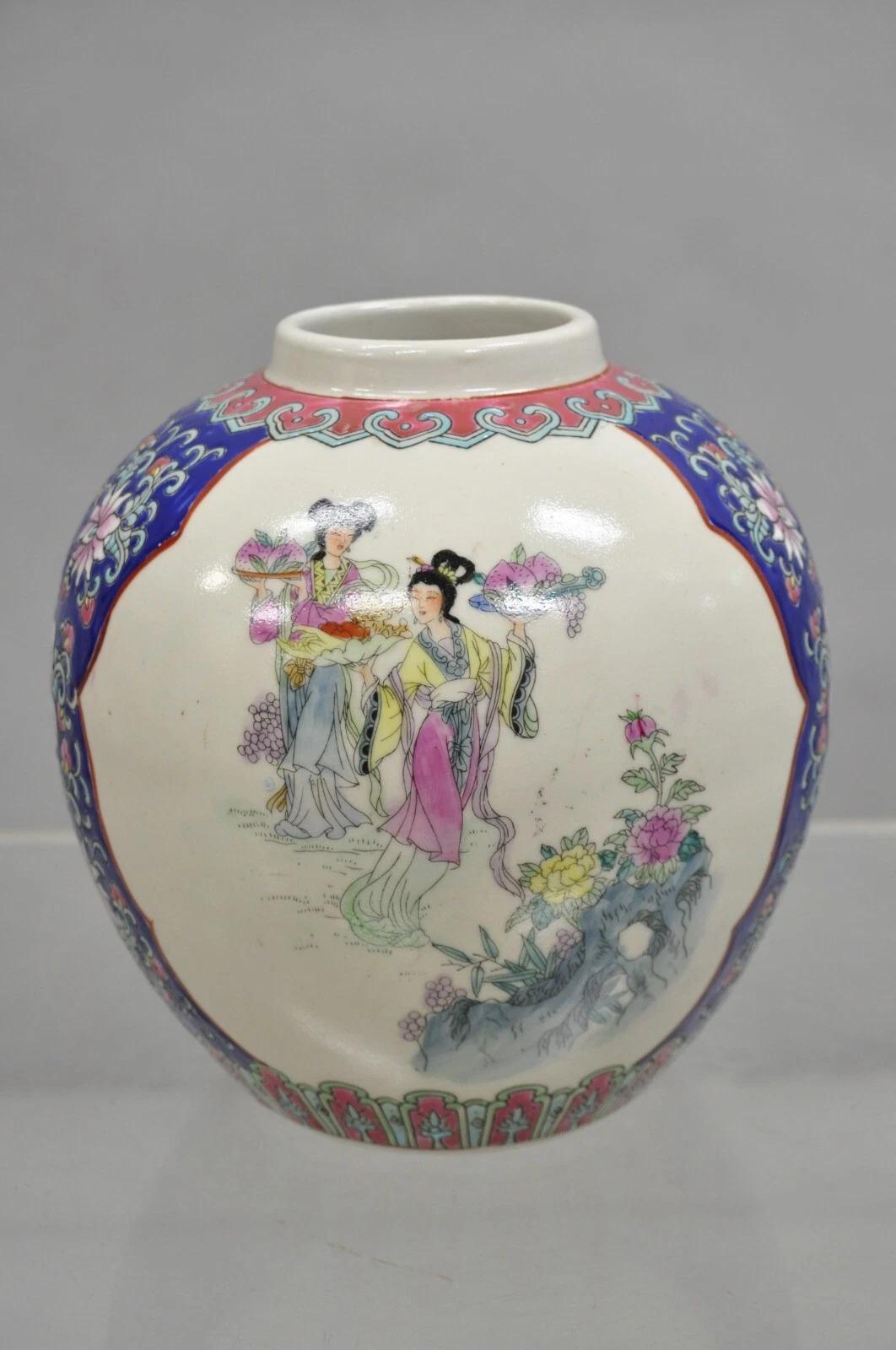 Vaso bulboso orientale in ceramica porcellana cinese d'epoca da 9