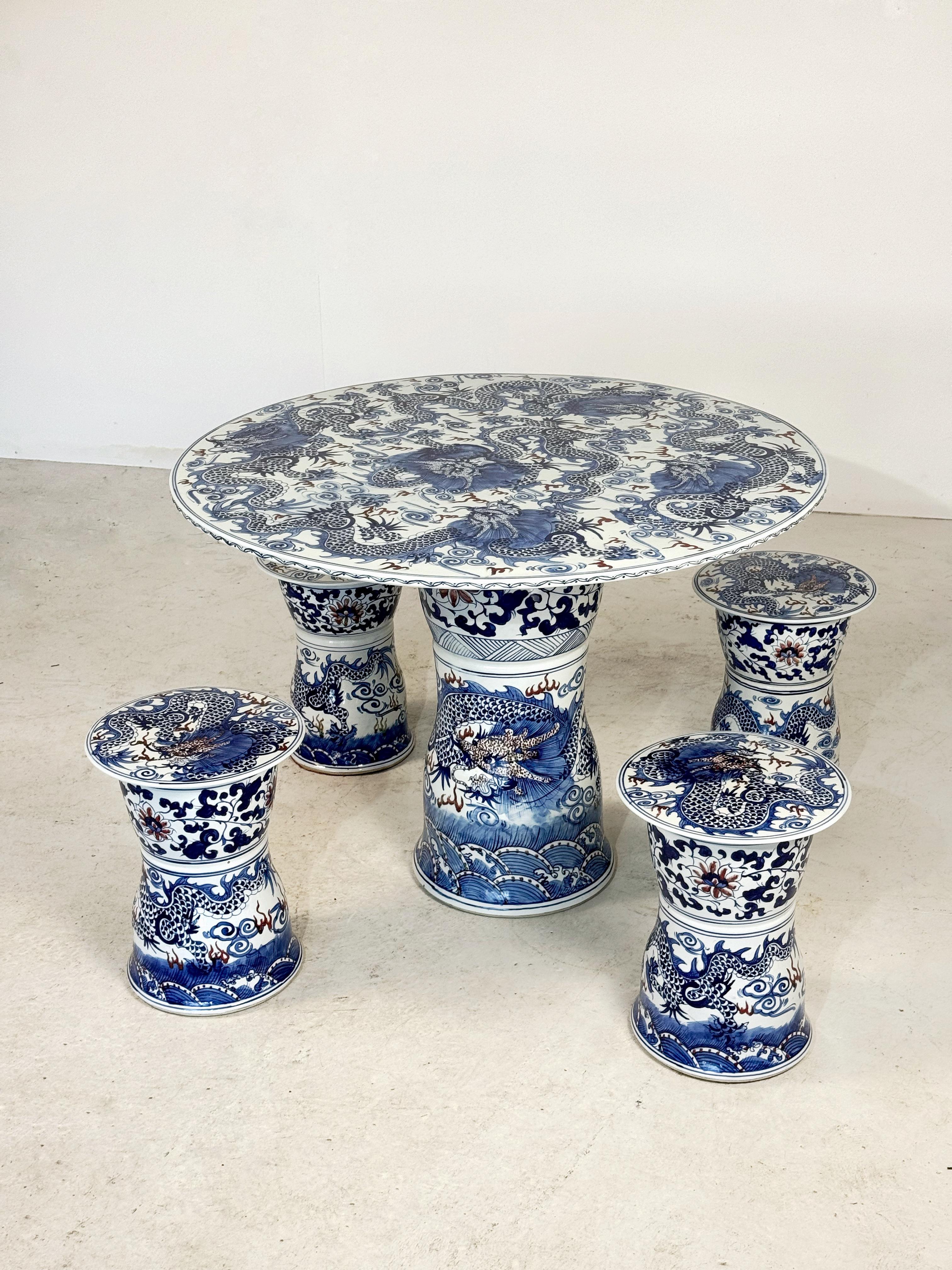 Chinoiserie Vintage Chinese Ceramic Table Set For Sale