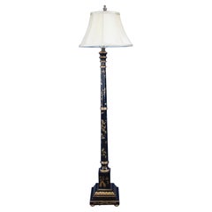 Vintage Chinese Chinoiserie Black Lacquered Gold Accent Butterfly Floor Lamp