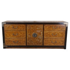 Vintage Chinese Chinoiserie Campaign Buffet Sideboard Credenza Dresser 70"