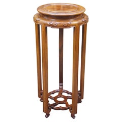 Vintage Chinese Chinoiserie Carved Elm Pedestal Plant Sculpture Stand 26"
