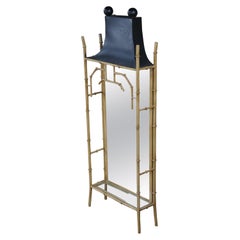 Vintage Chinese Chinoiserie Faux Metal Bamboo Mirrored Pagoda Wall Shelf 46"