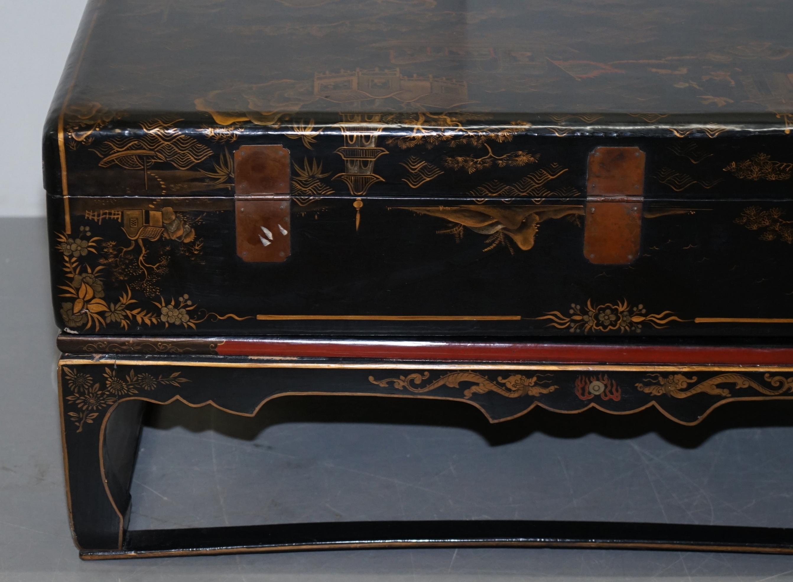 Vintage Chinese Chinoiserie Hand Painted Luggage Coffee Table Lots Storage Space 10