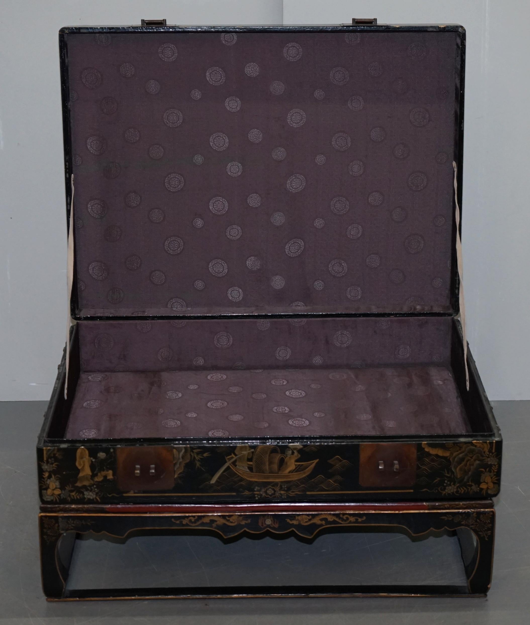 Vintage Chinese Chinoiserie Hand Painted Luggage Coffee Table Lots Storage Space 13