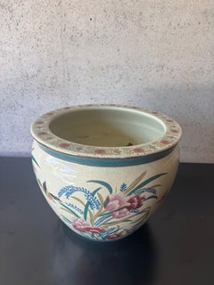 Vintage Chinese Chinoiserie Peony & Koi Porcelain Planter