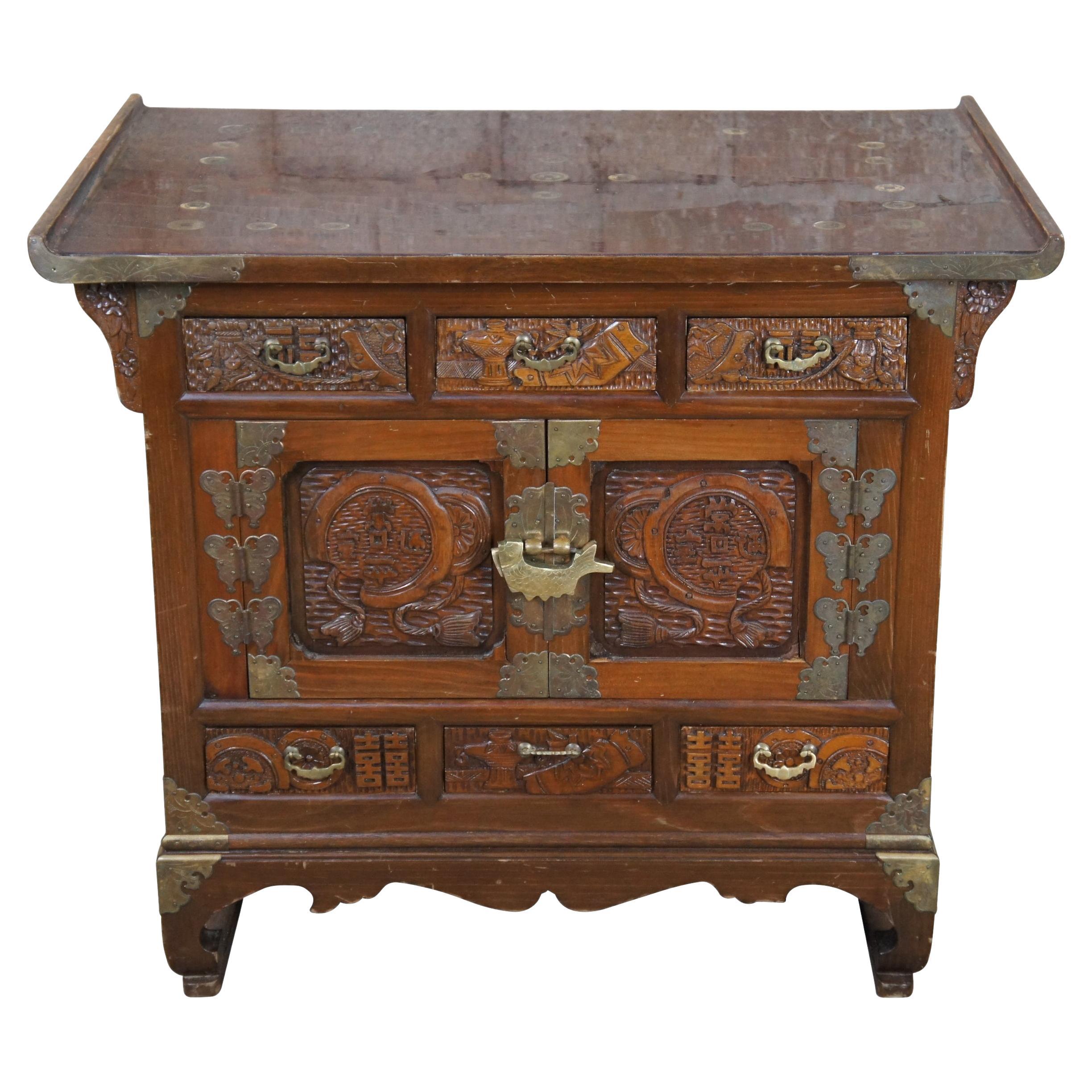 Vintage Chinese Chinoiserie Tansu Butterfly Chest Nightstand Side Table Cabinet 
