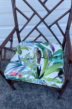 Vintage Chinese Chippendale Bamboo Armchair with Cushion, 1970s