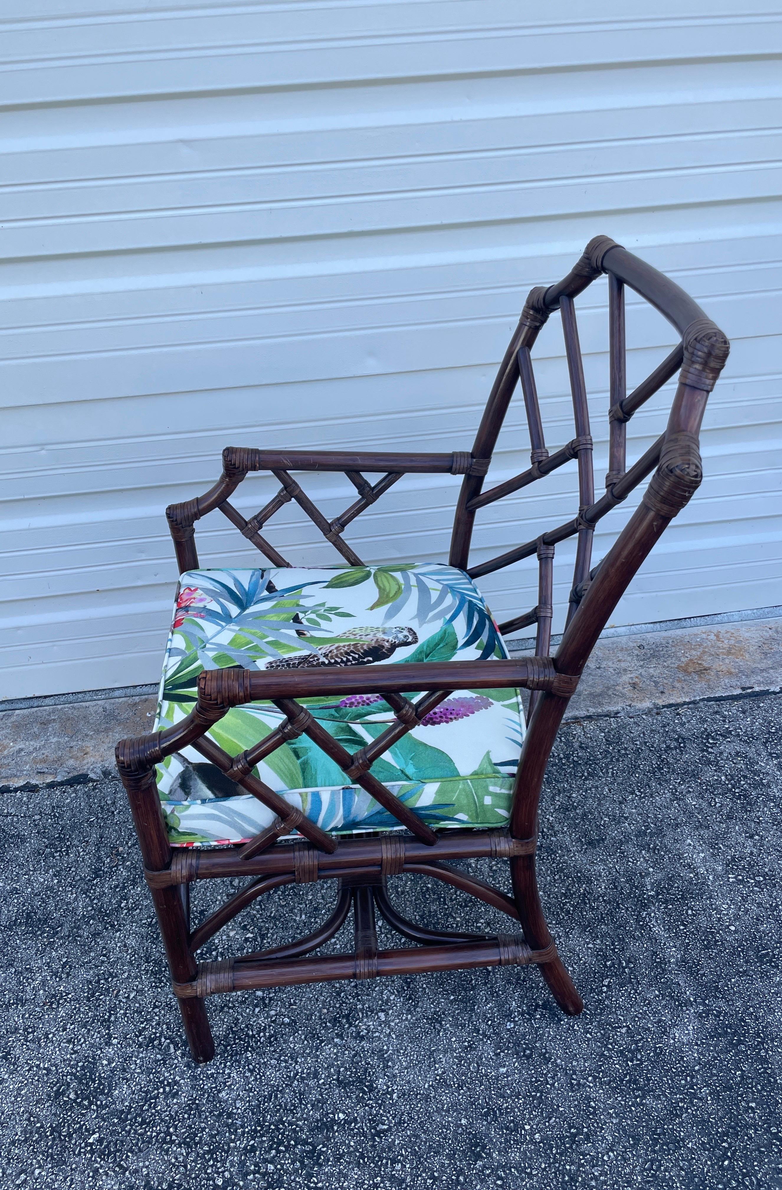 Vintage Chinese Chippendale Bamboo Armchair In Good Condition For Sale In West Palm Beach, FL