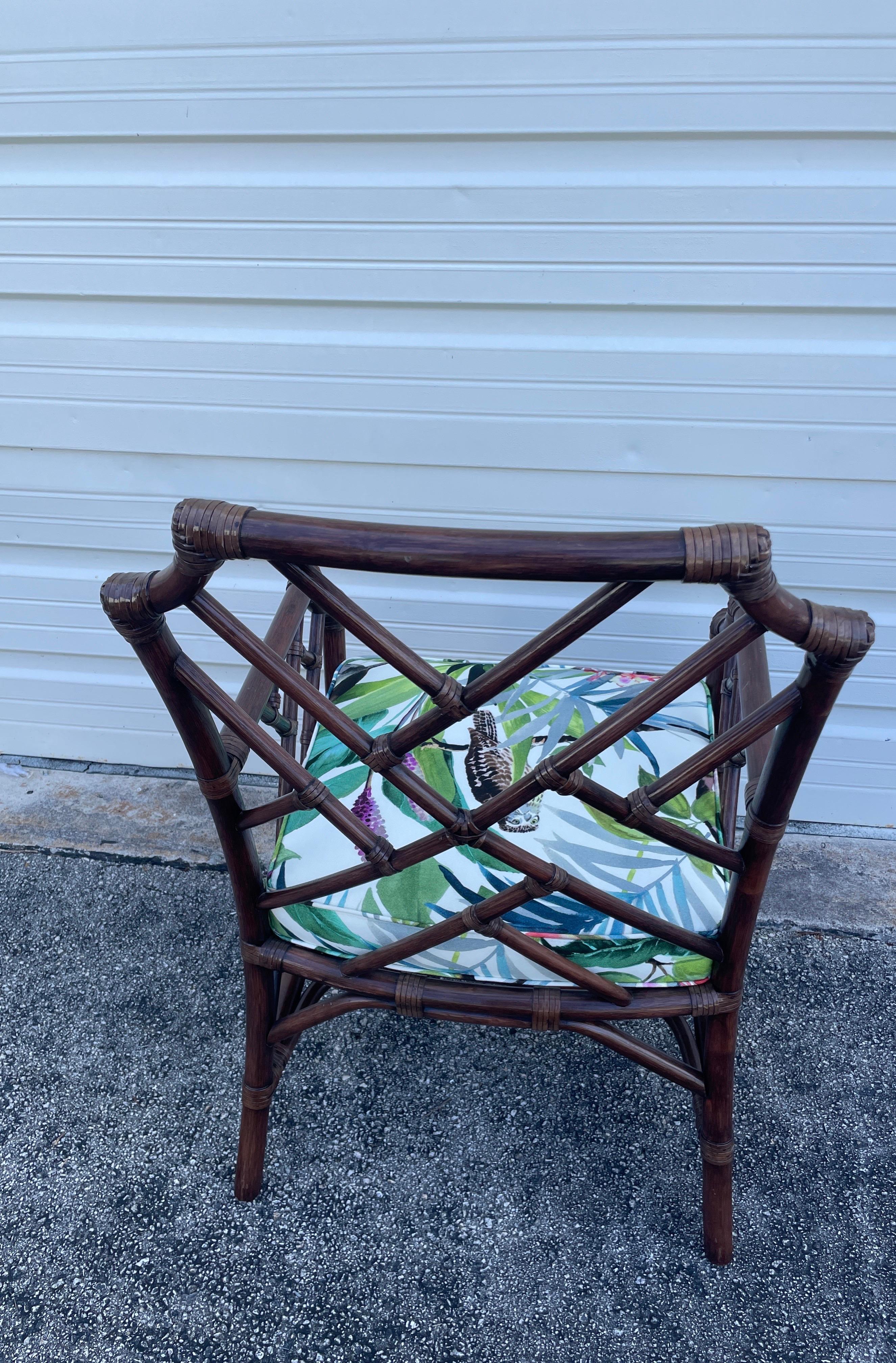 20th Century Vintage Chinese Chippendale Bamboo Armchair For Sale