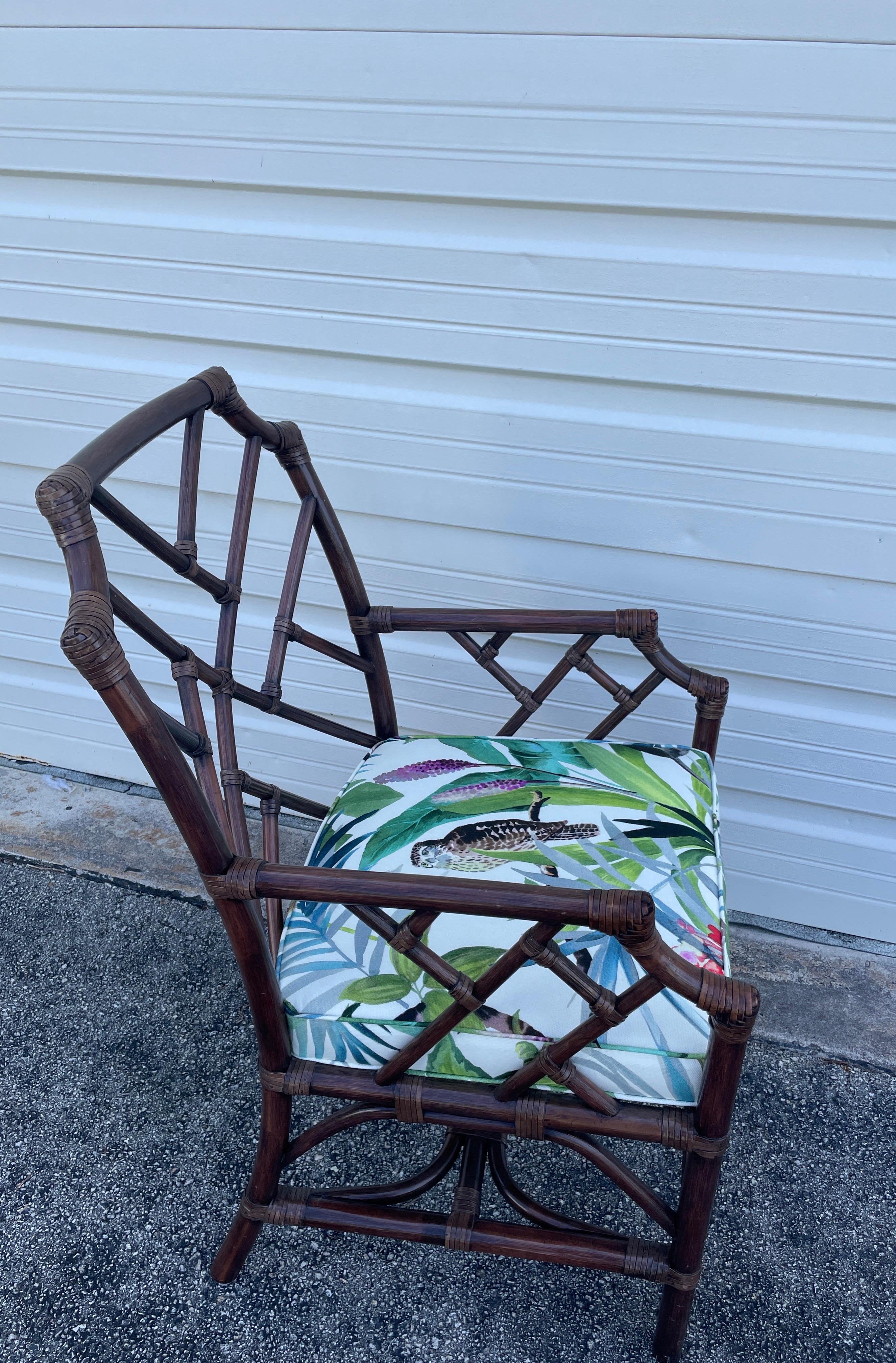 Vintage Chinese Chippendale Bamboo Armchair For Sale 1