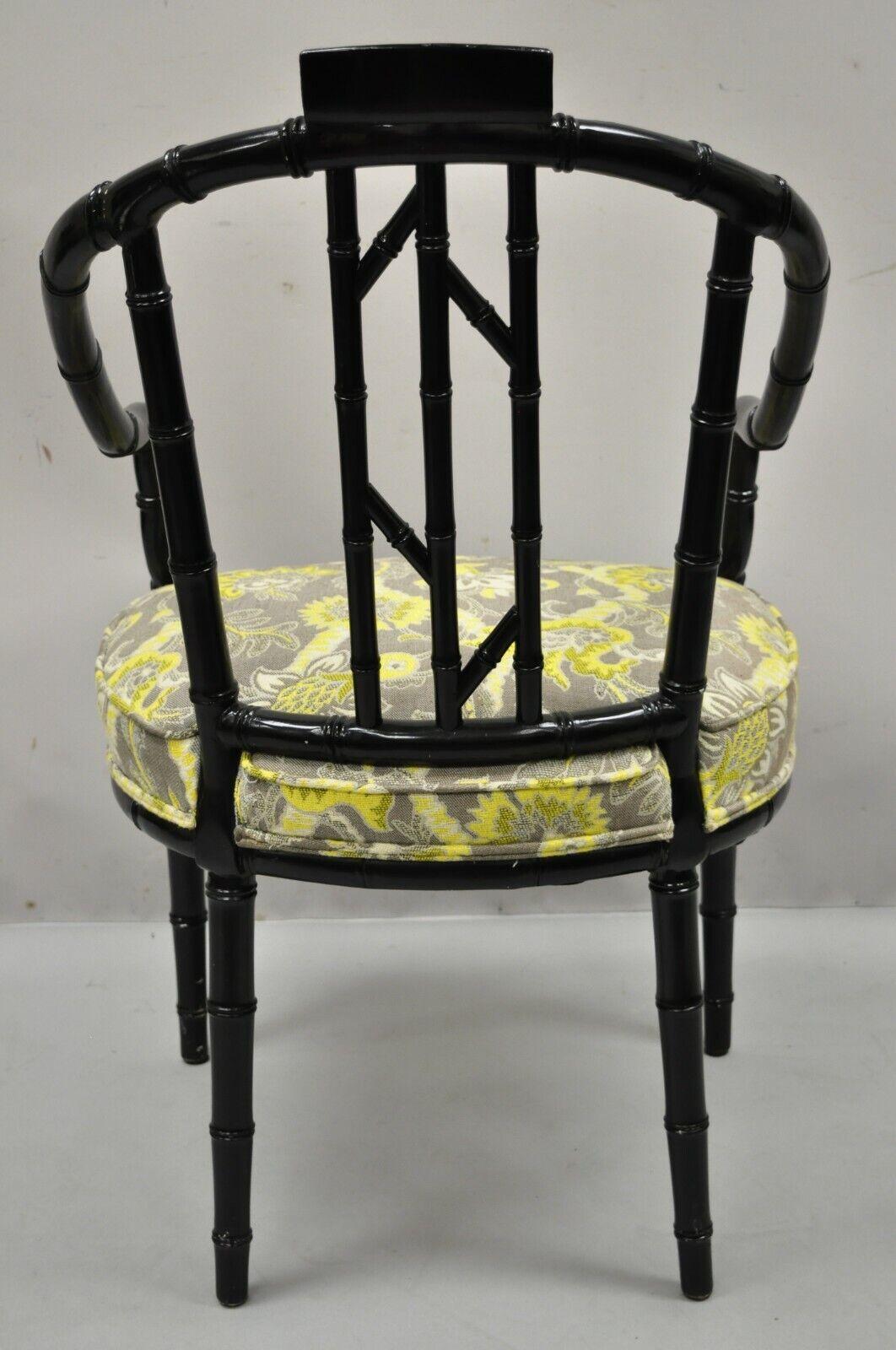Vintage Chinese Chippendale Black Lacquer Faux Bamboo Fretwork Lounge Chair 5