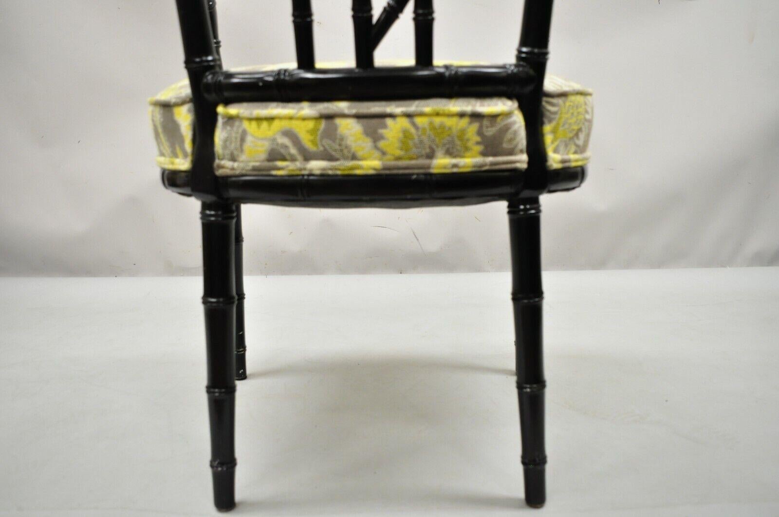 Vintage Chinese Chippendale Black Lacquer Faux Bamboo Fretwork Lounge Chair 3