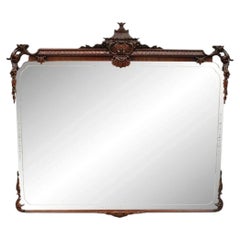 Vintage Chinese Chippendale Carved Mahogany Pagoda Frame Large Wall Mirror