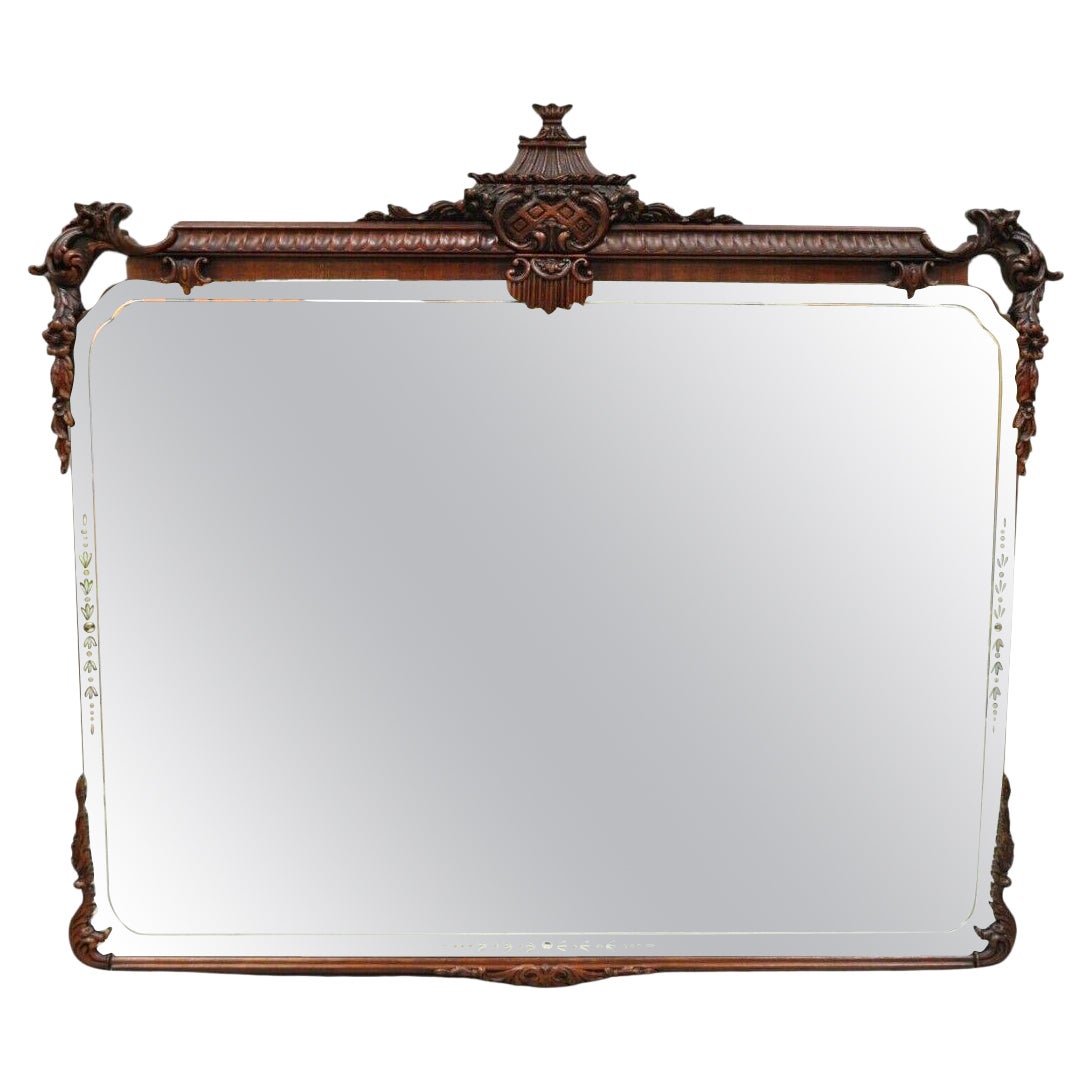Espejo de pared vintage chino Chippendale tallado en caoba Pagoda grande