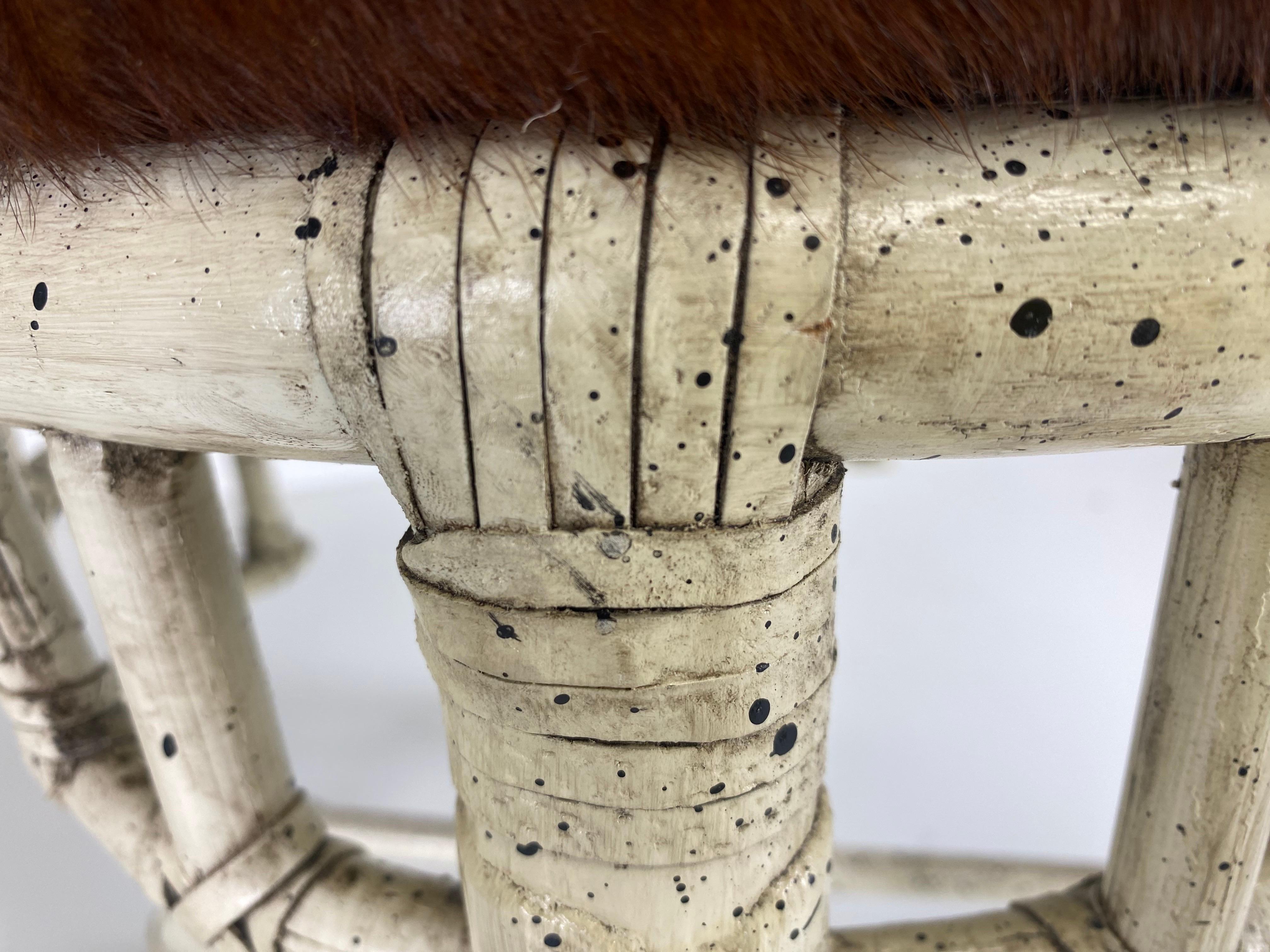 Bamboo Vintage Chinese Chippendale coastal bamboo cowhide upholstery stool