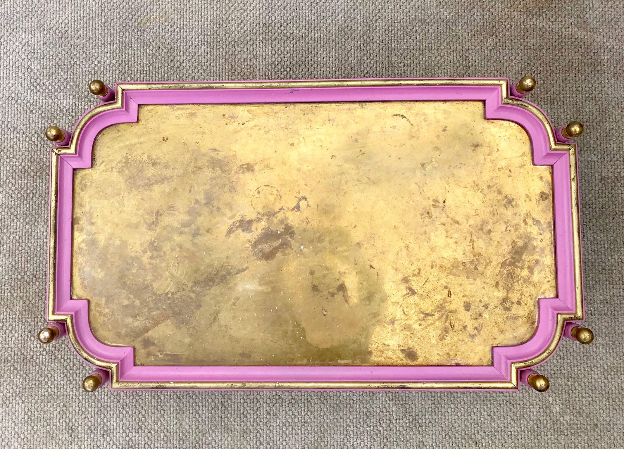 Spanish Vintage Chinese Chippendale Coffee Table in Pink and Gold