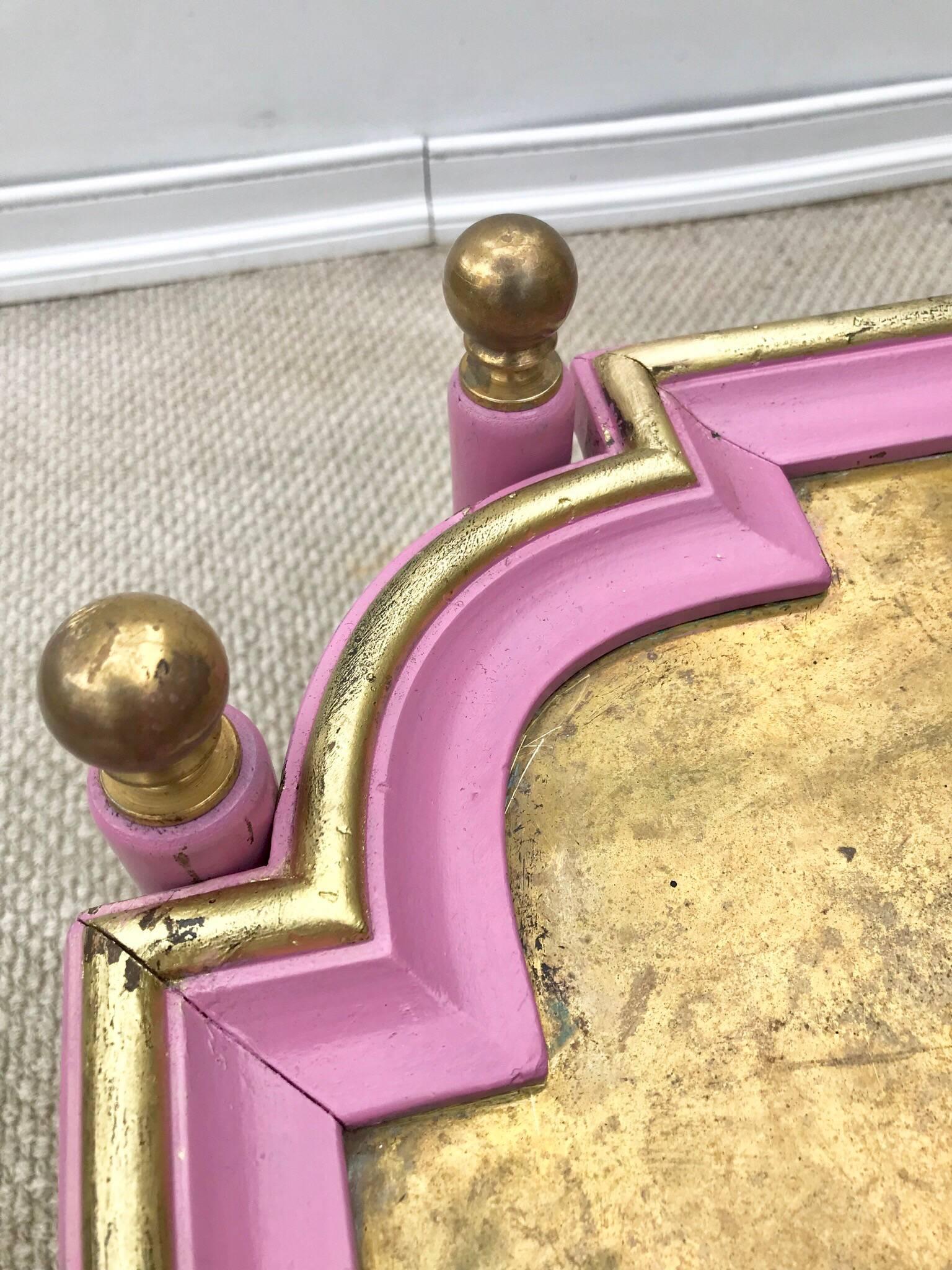 Enameled Vintage Chinese Chippendale Coffee Table in Pink and Gold