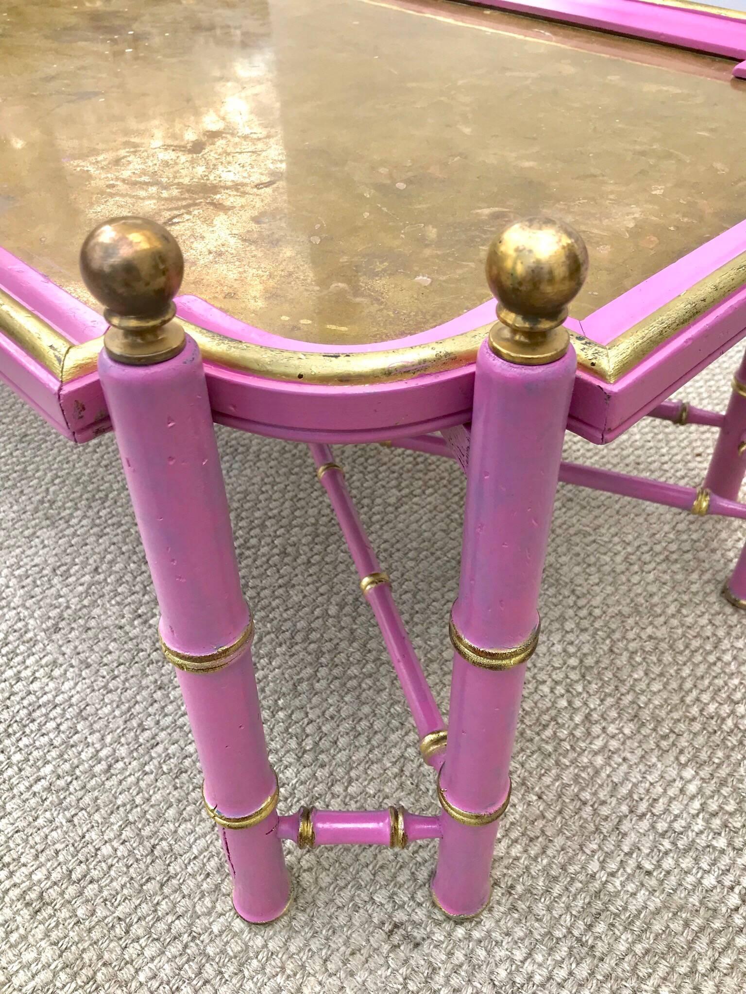 Vintage Chinese Chippendale Coffee Table in Pink and Gold In Good Condition In Charlottesville, VA
