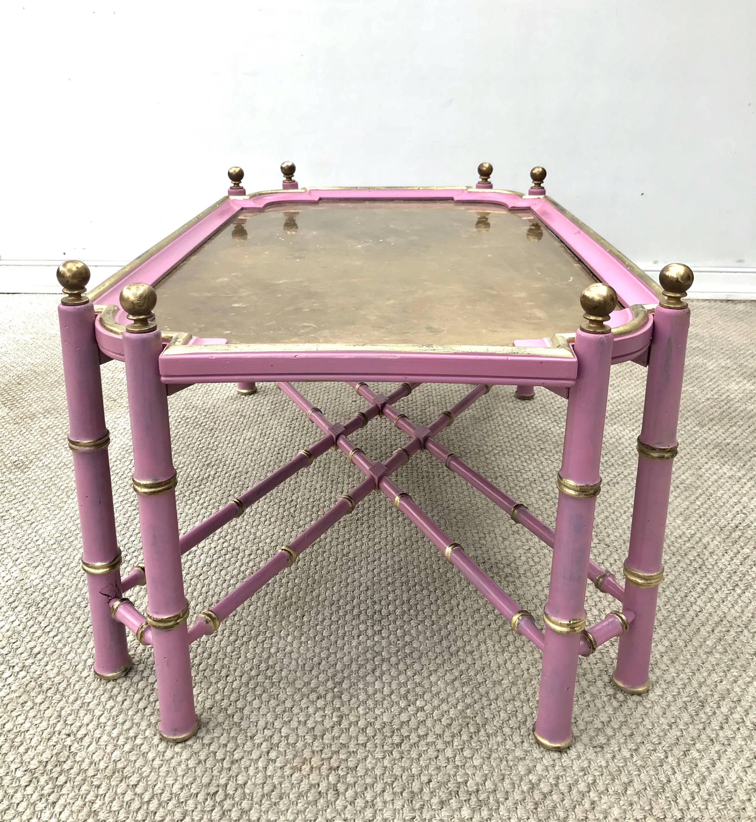 Late 20th Century Vintage Chinese Chippendale Coffee Table in Pink and Gold