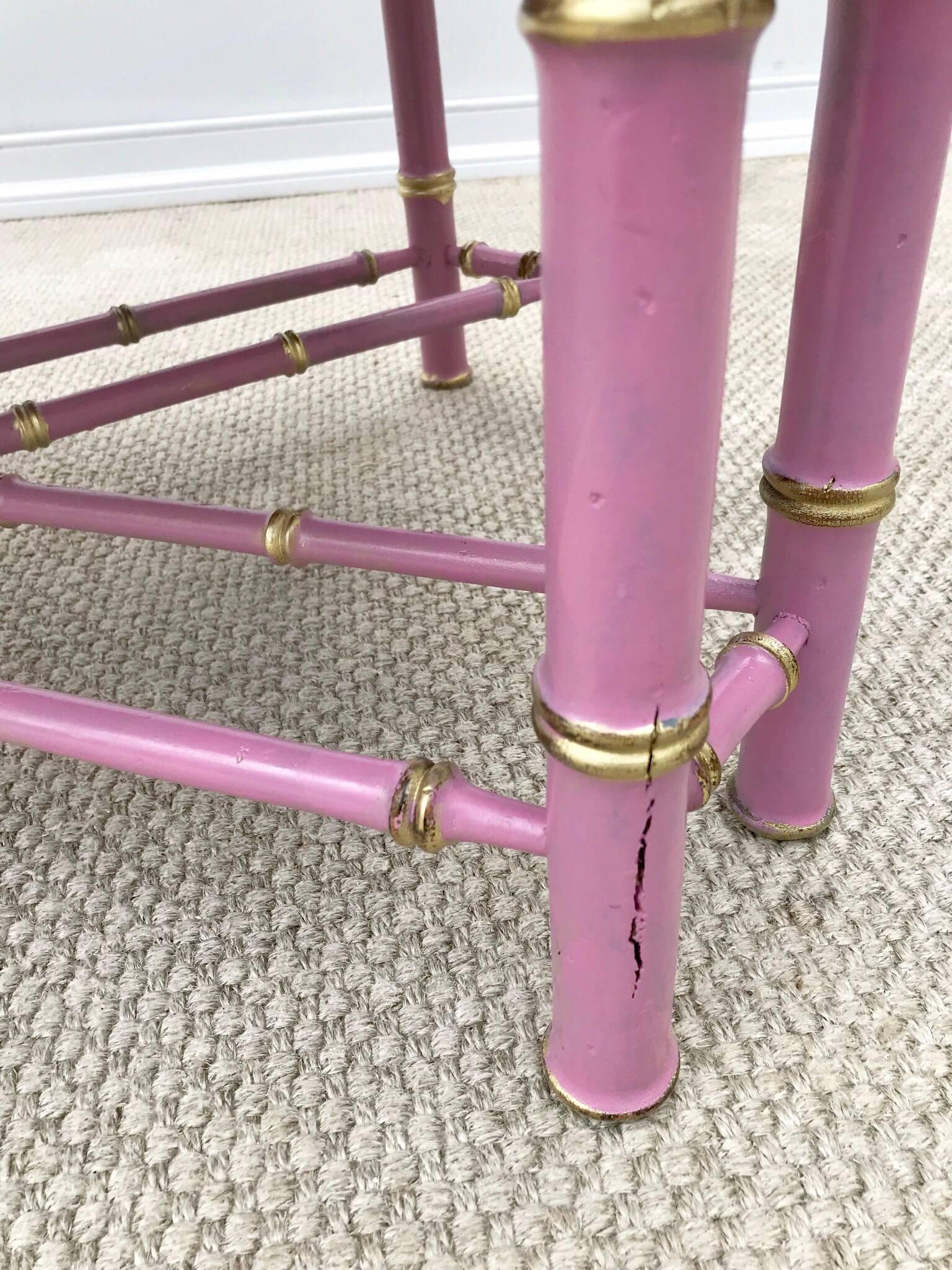 Brass Vintage Chinese Chippendale Coffee Table in Pink and Gold
