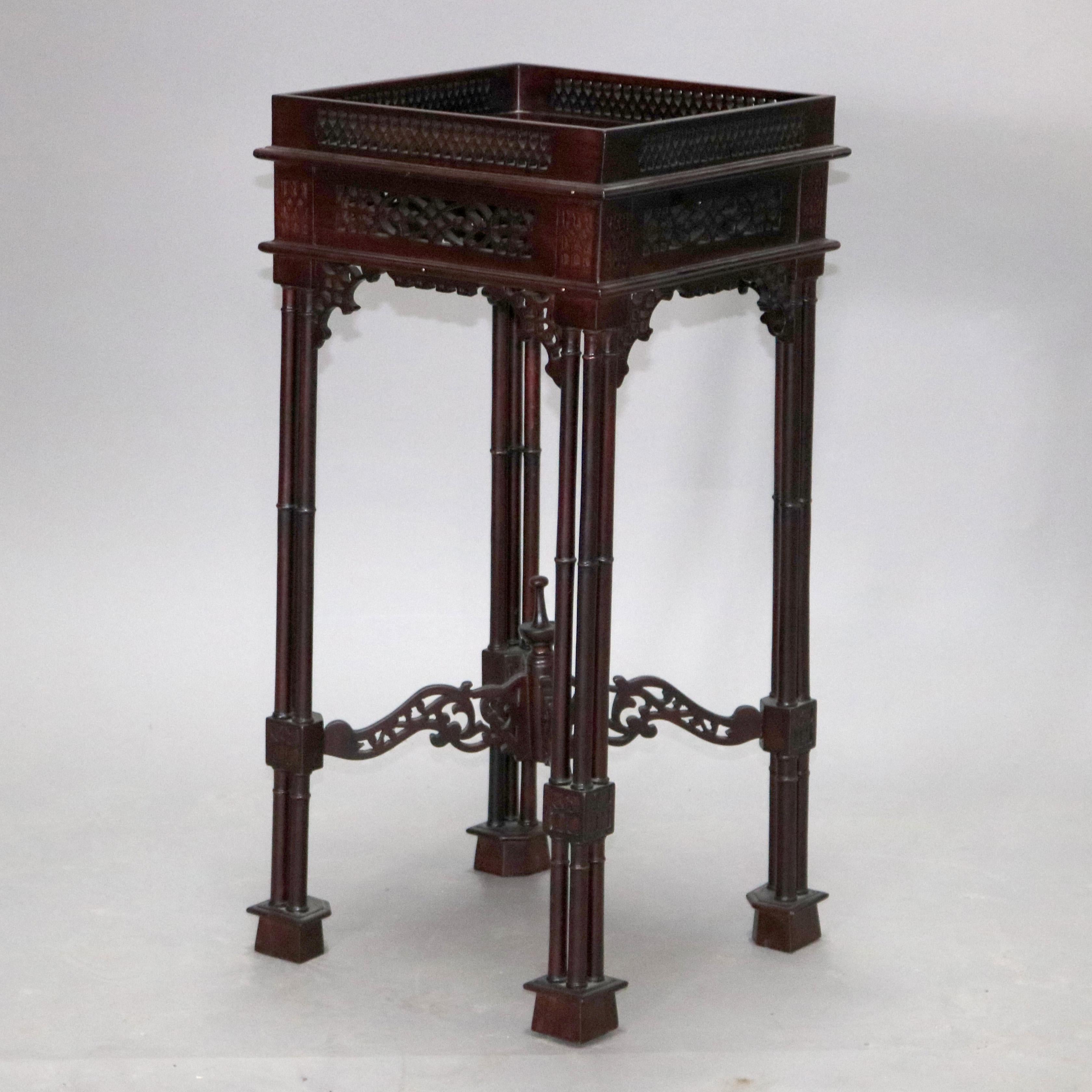 American Vintage Chinese Chippendale Cutout and Bamboo Form Mahogany Side Stand