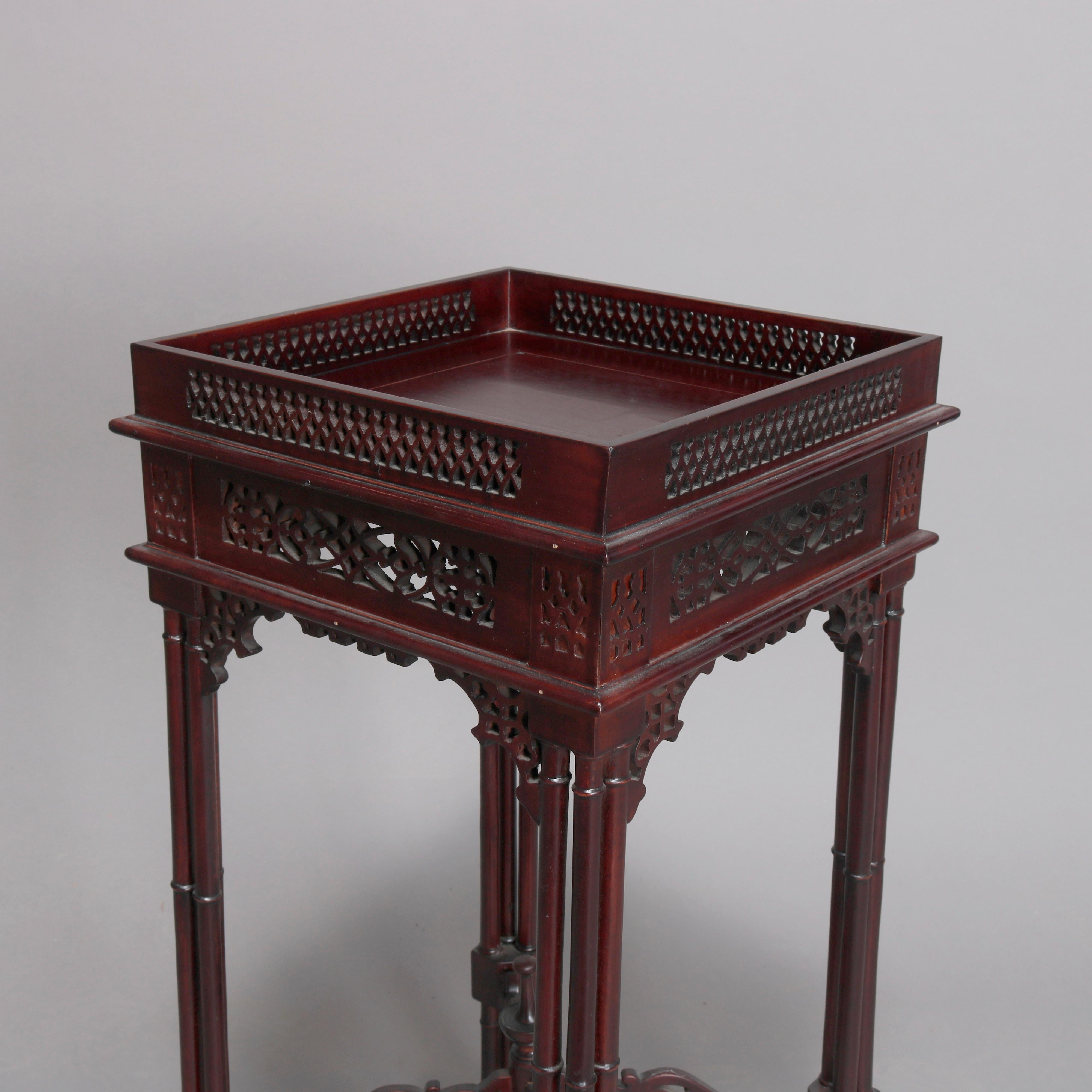 Carved Vintage Chinese Chippendale Cutout and Bamboo Form Mahogany Side Stand