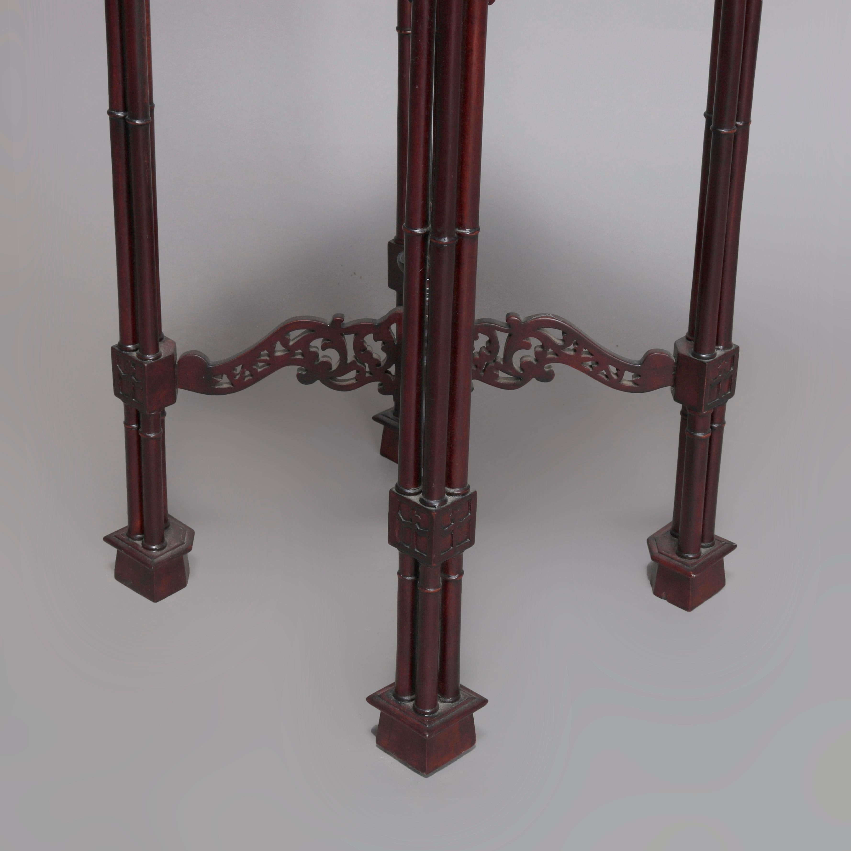 Vintage Chinese Chippendale Cutout and Bamboo Form Mahogany Side Stand In Good Condition In Big Flats, NY