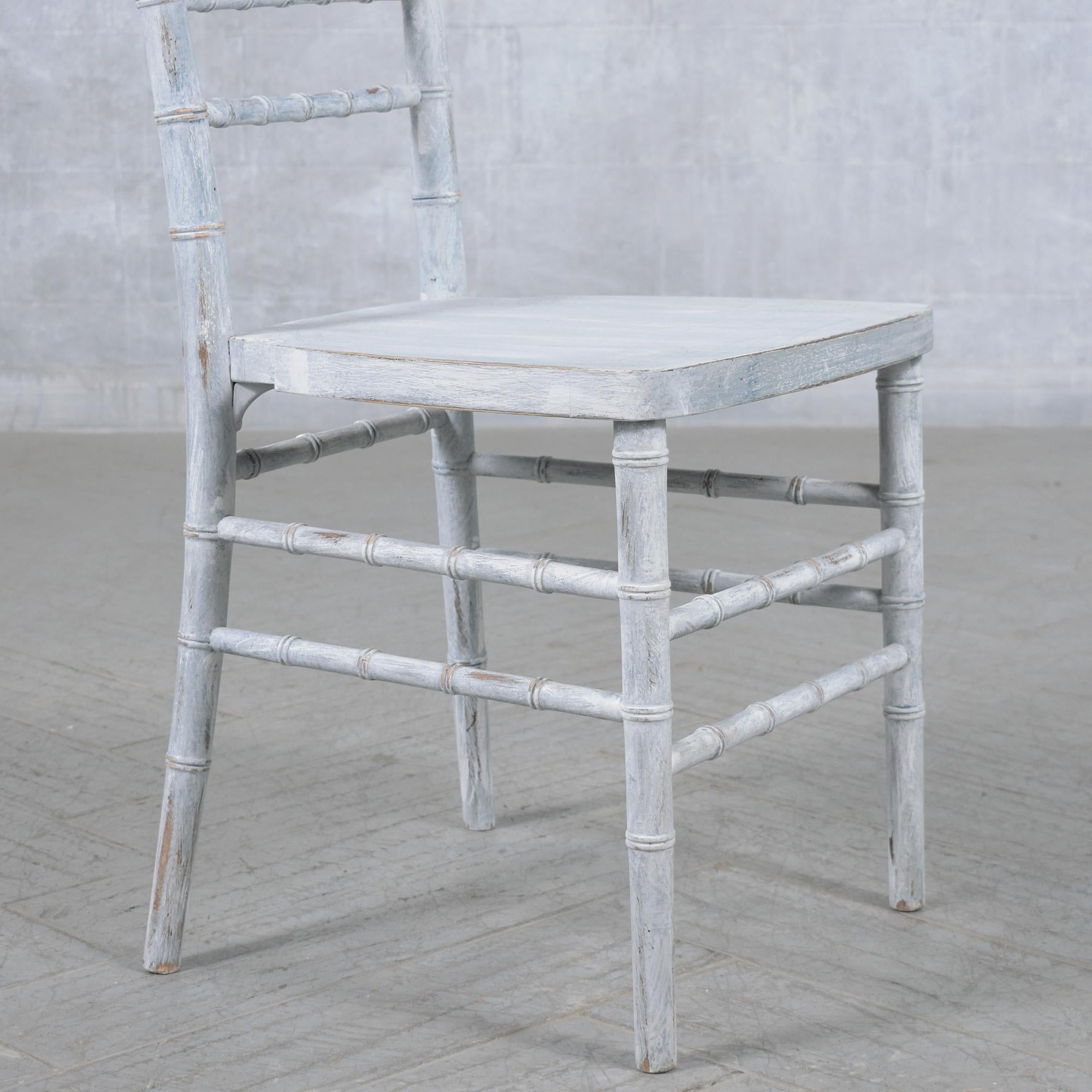 Restored Set of Six Chinese Chippendale Dining Chairs in Off-White and Grey For Sale 3