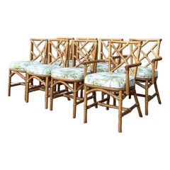 Vintage Chinese Chippendale Dining Chairs in Manuel Canovas Palm Print - Set of