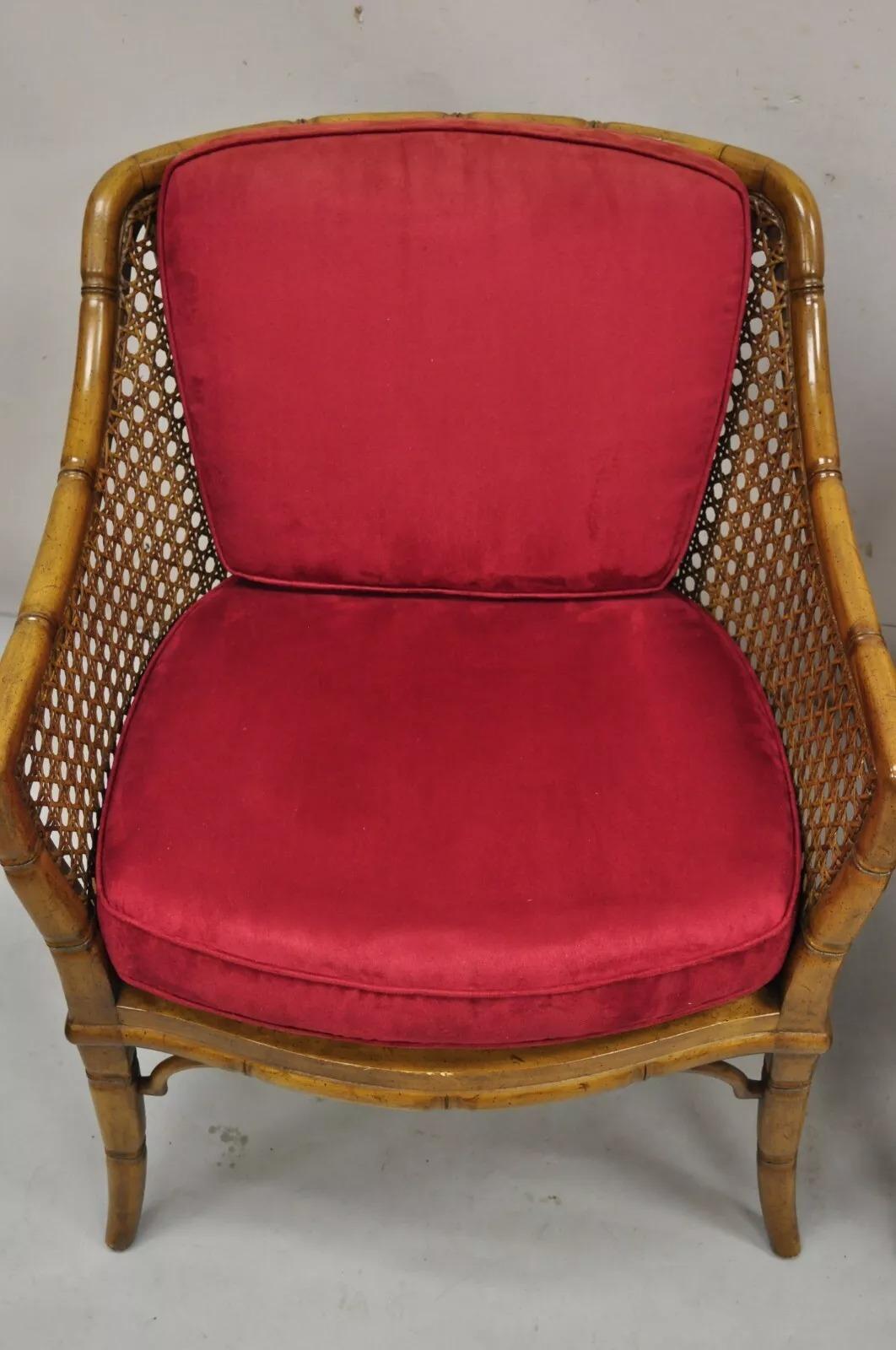 Vintage Chinese Chippendale Faux Bamboo Cane Barrel Back Club Chairs - a Pair For Sale 3