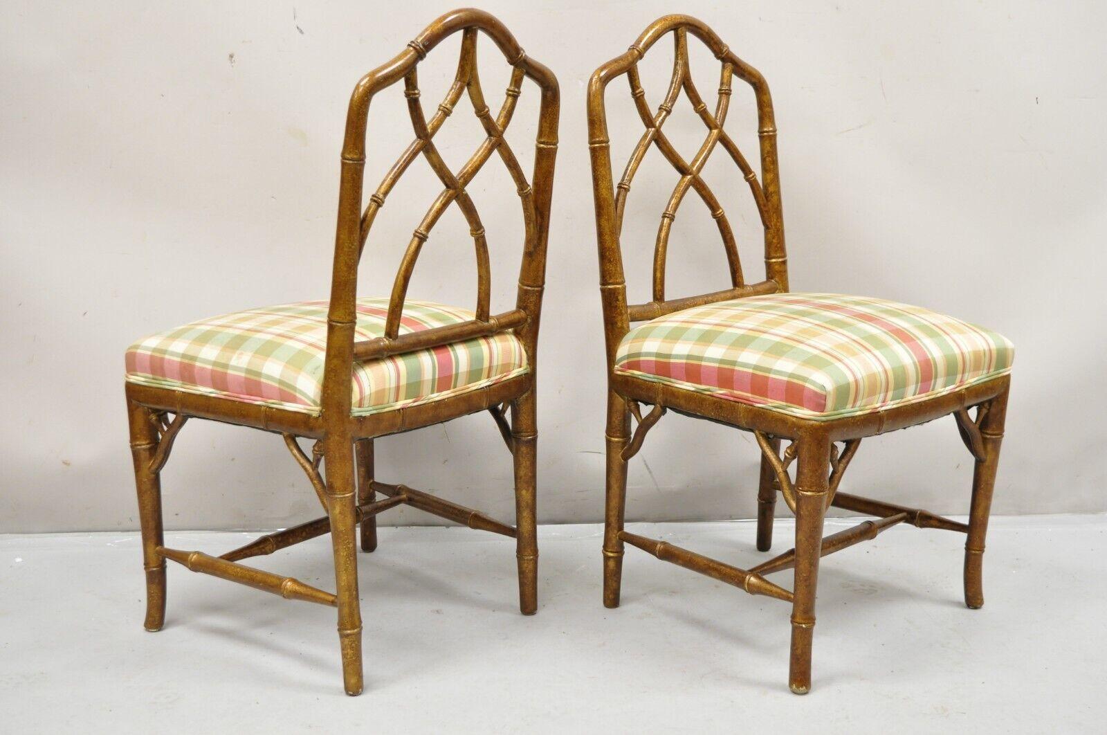 Vintage Chinese Chippendale Faux Bamboo Gold Gilt Hollywood Regency Side Chairs For Sale 3