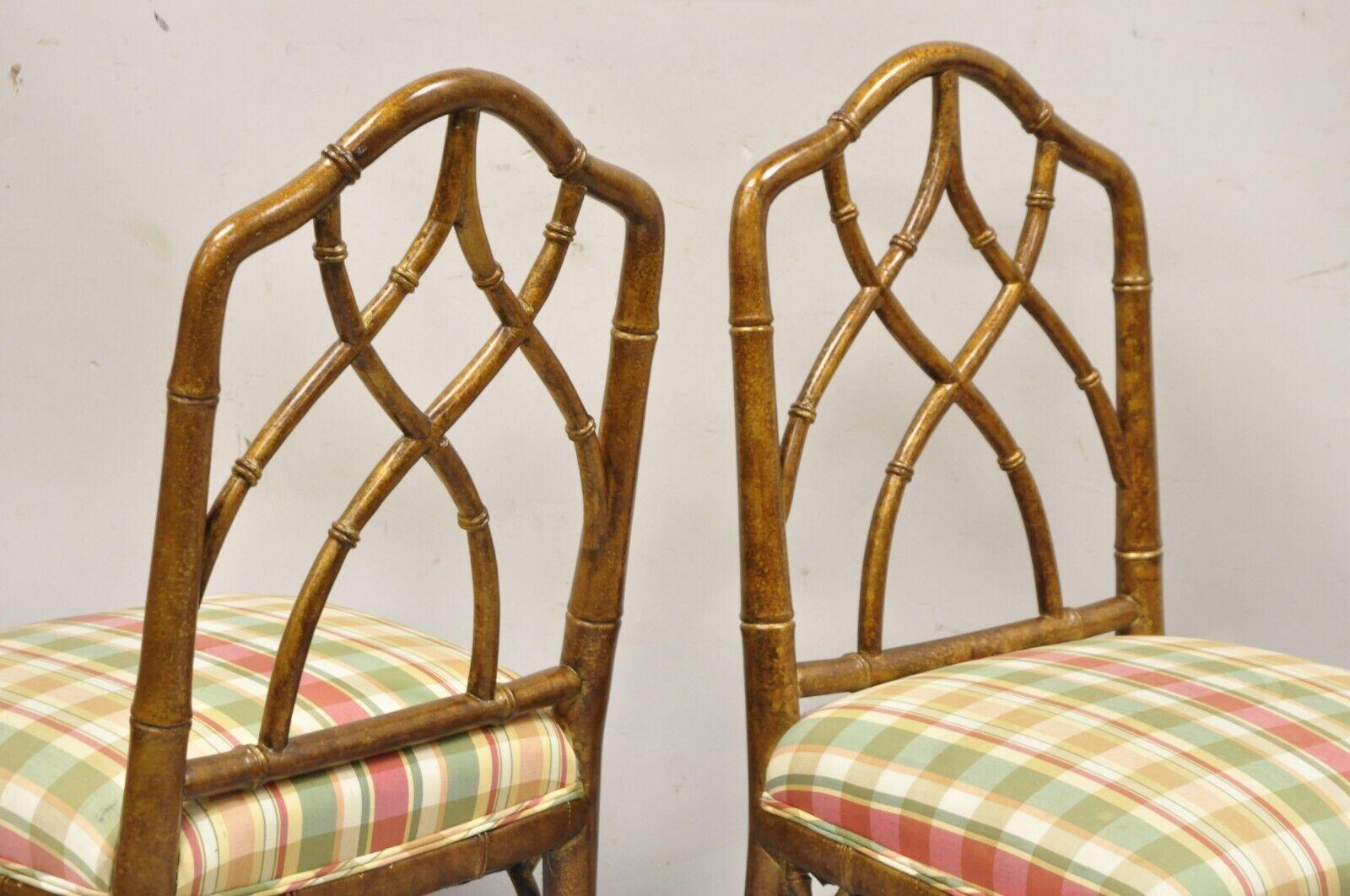 Vintage Chinese Chippendale Faux Bamboo Gold Gilt Hollywood Regency Side Chairs For Sale 5