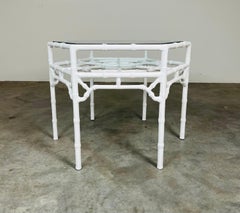 Vintage Chinese Chippendale Faux Bamboo White Lacquered Cocktail Center Table