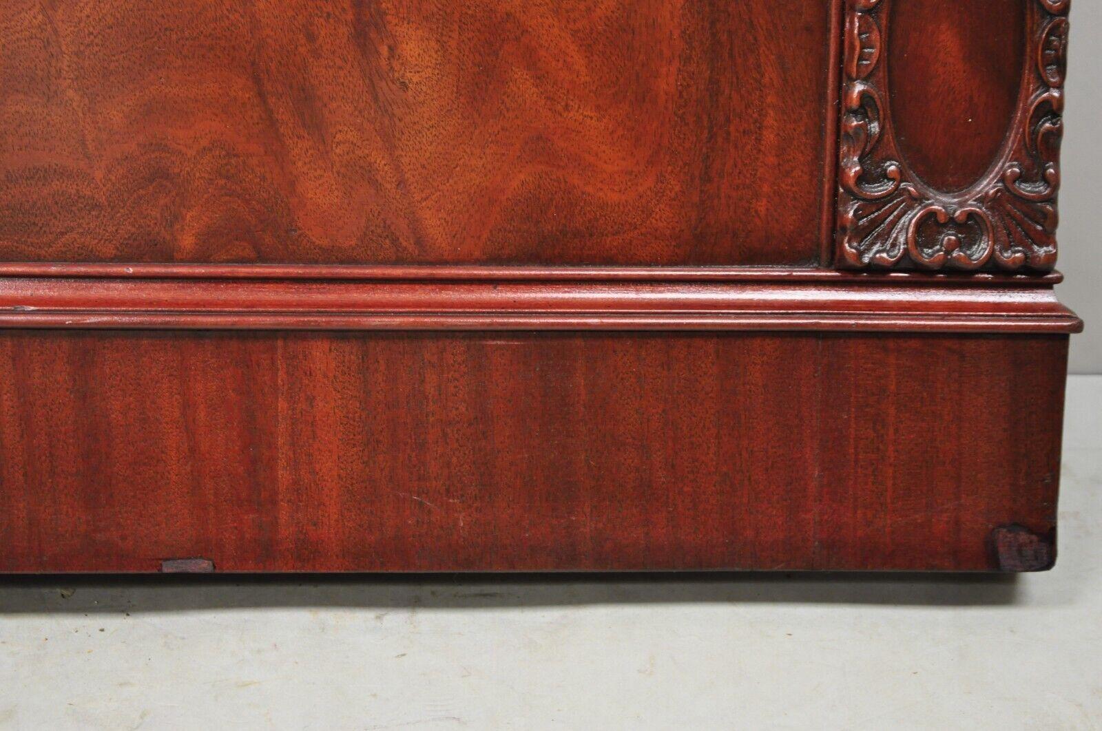Vintage Chinese Chippendale Flame Mahogany Full Size Carved Pagoda Bed Frame 6