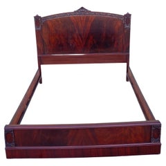 Antique Chinese Chippendale Flame Mahogany Full Size Carved Pagoda Bed Frame