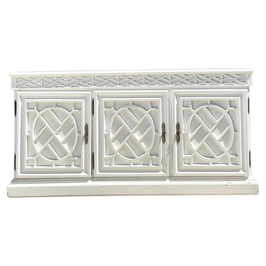 Vintage Chinese Chippendale Fretwork Credenza For Sale