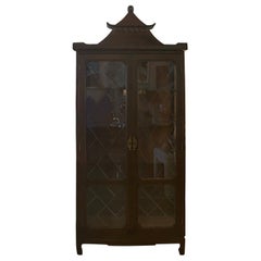 Vintage Chinese Chippendale Greek Key Pagoda China Display Cabinet