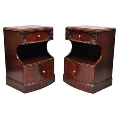 Vintage Chinese Chippendale Mahogany 2 Drawer Nightstands Bedside Tables - Pair