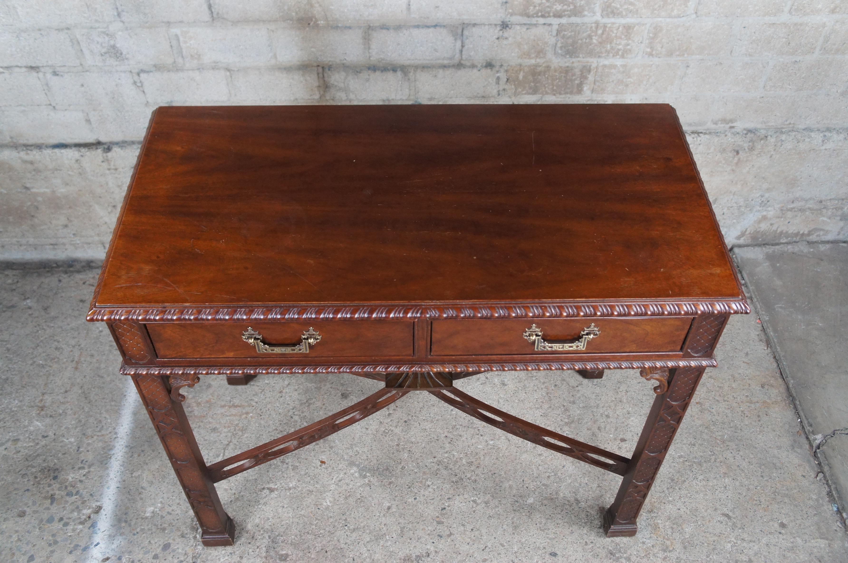 20th Century Vintage Chinese Chippendale Mahogany Carved Console Hall Table Server Buffet 32