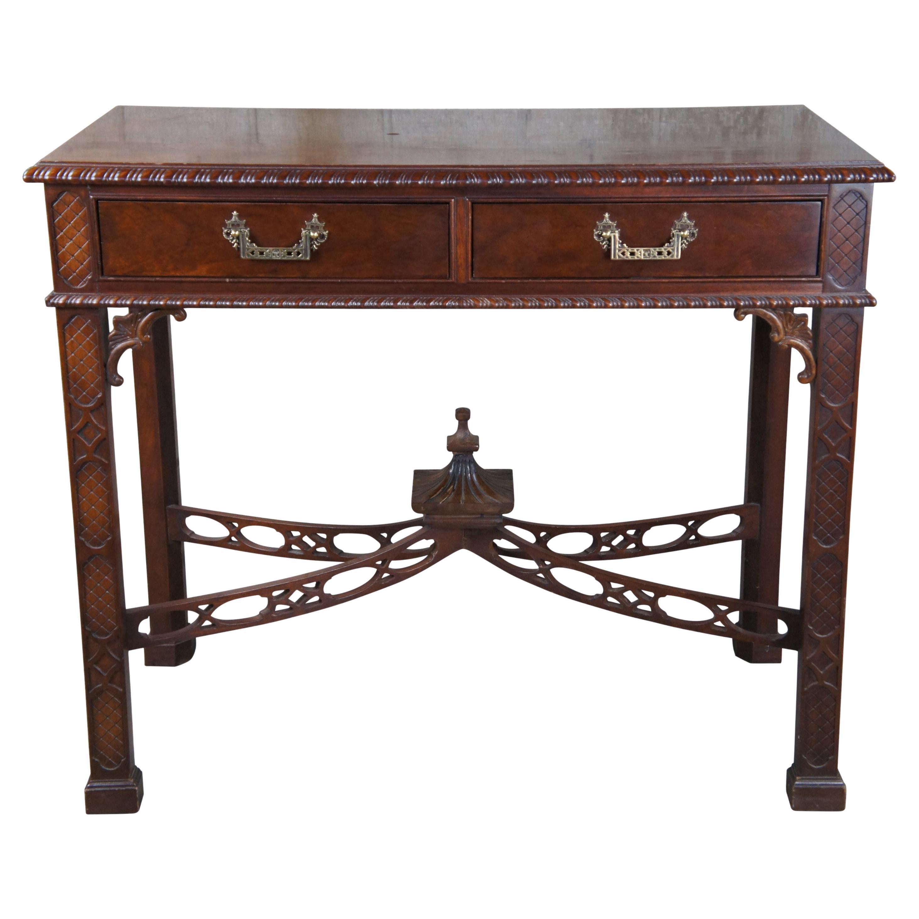 Vintage Chinese Chippendale Mahogany Carved Console Hall Table Server Buffet 32" For Sale
