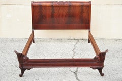 Vintage Chinese Chippendale Mahogany Carved Wheat Sheaf Full Size Bed Frame