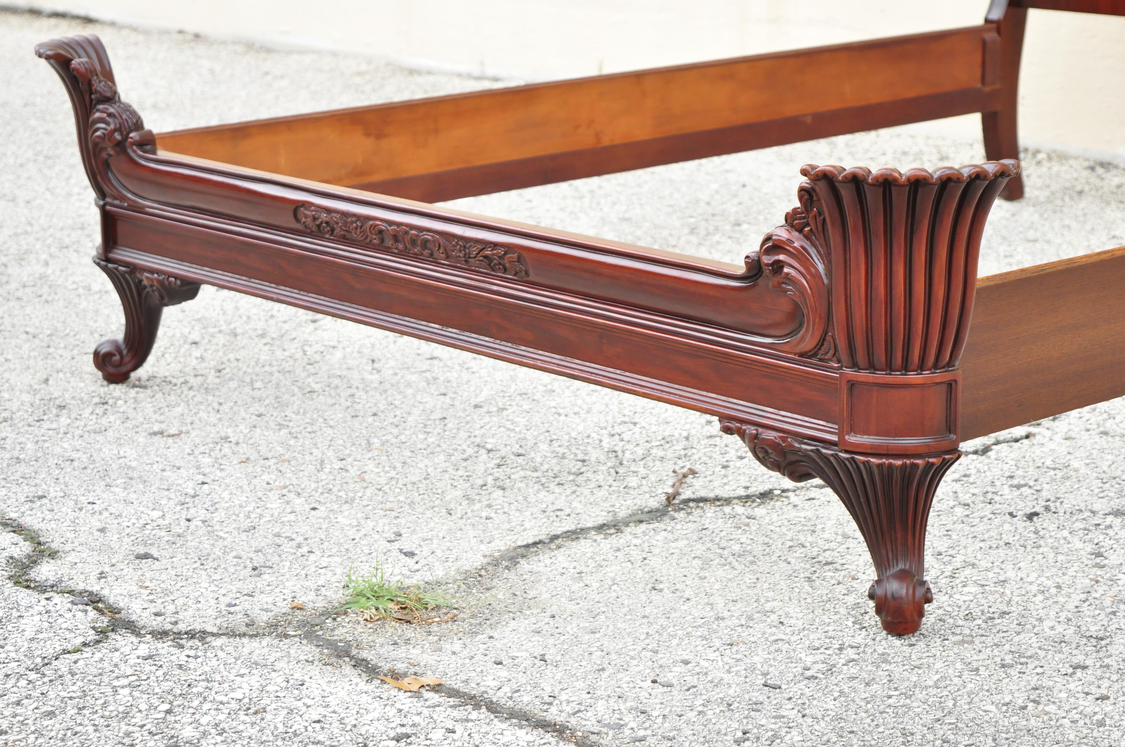 Vintage Chinese Chippendale Mahogany Carved Wheat Sheaf Full Size Bed Frame In Good Condition In Philadelphia, PA