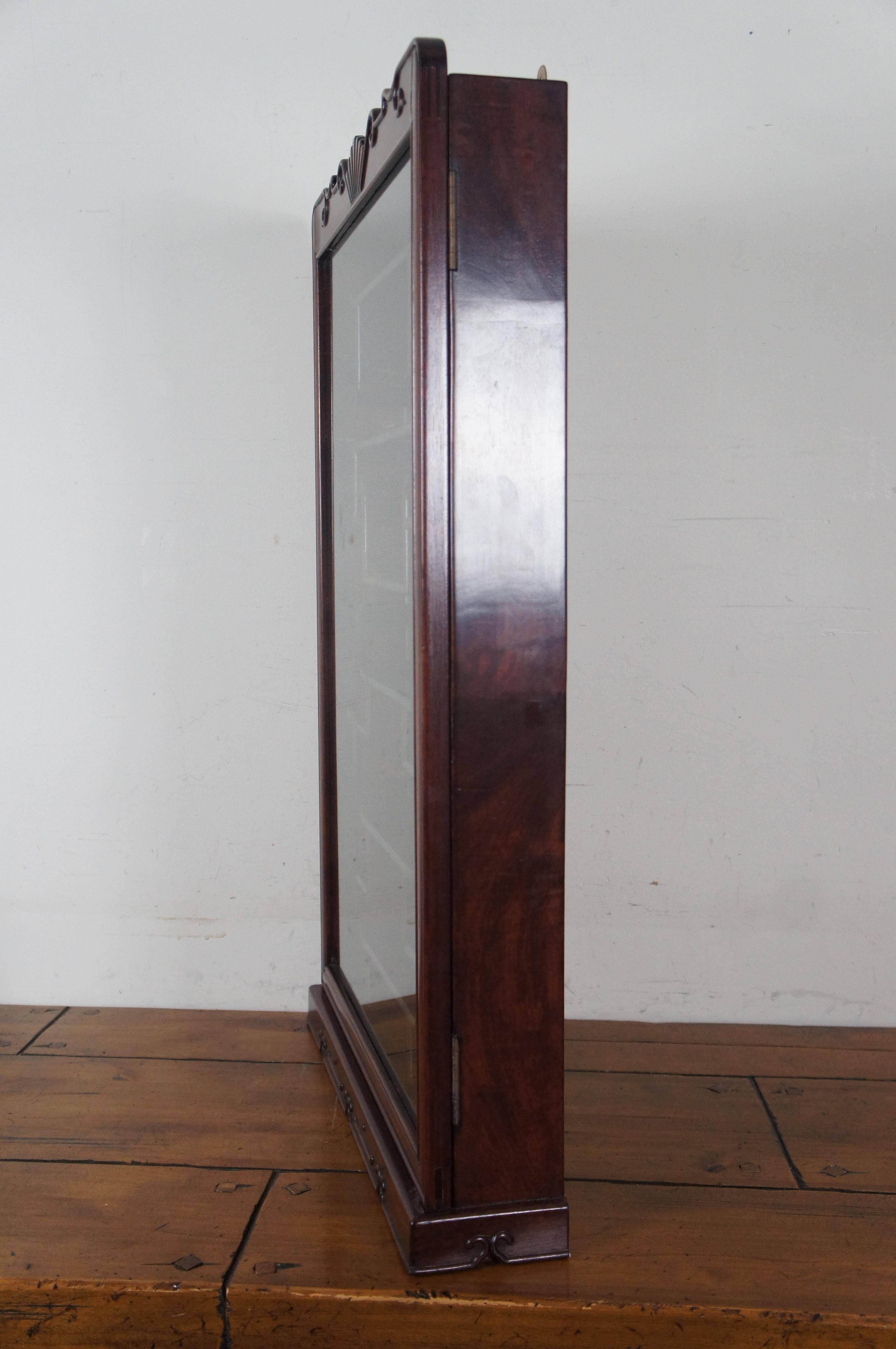 Vintage Chinese Chippendale Mahogany Mirrored Etagere Shelf Curio Cabinet 33
