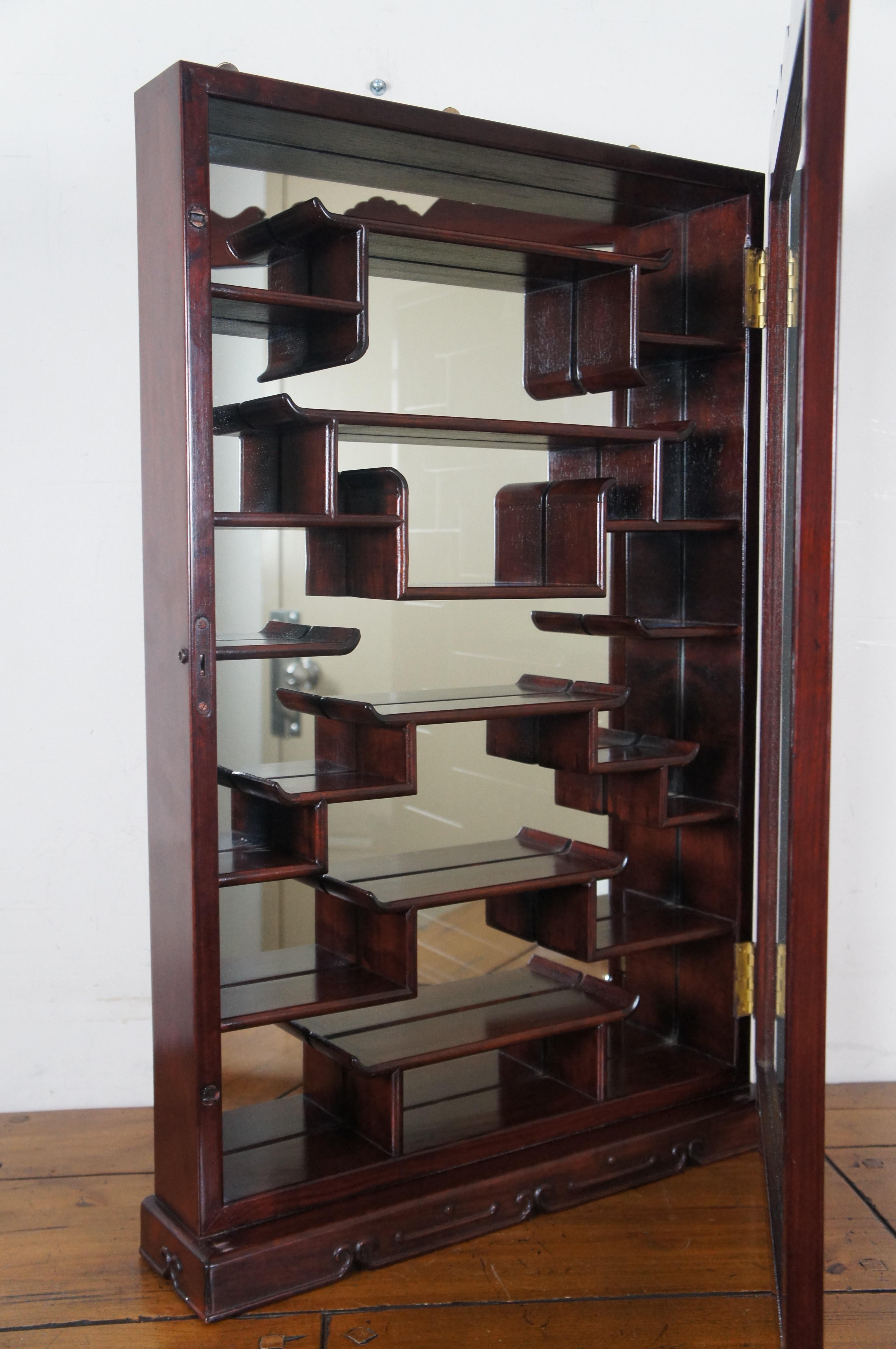 Vintage Chinese Chippendale Mahogany Mirrored Etagere Shelf Curio Cabinet 33