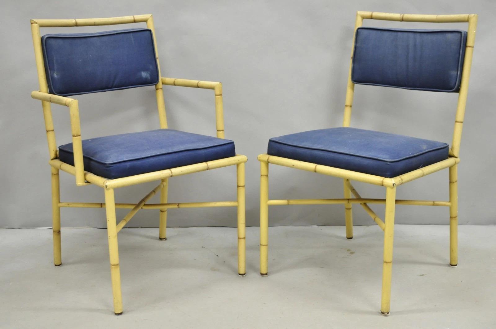Vintage Chinese Chippendale Metal Cast Aluminum Faux Bamboo Dining Set 7 Pc Set In Good Condition For Sale In Philadelphia, PA